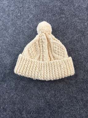 100% Pure New Wool Aran Cable Knit Pom Pom Beanie Hat Made in Ireland